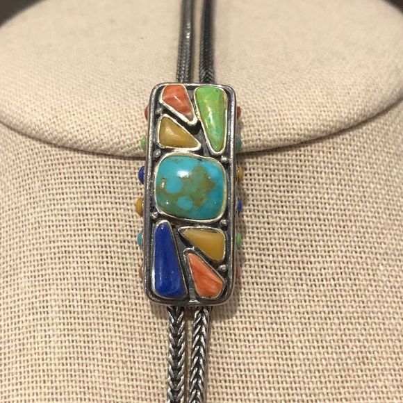 BARSE Sterling Silver Turquoise Coral Lapis Cabochon Thai Weave Toggle Bracelet - Picture 10 of 15